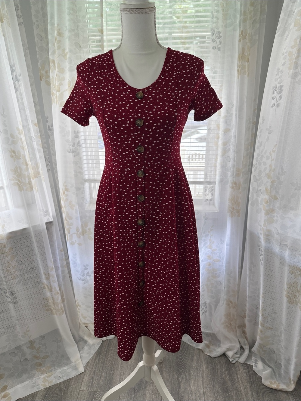 Women’s Burgundy Short Sleeve Button-Front Dress